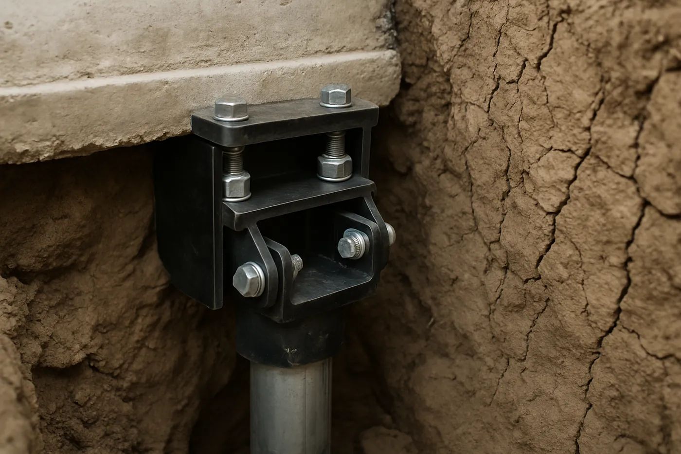 Pier bracket seated beneath a footing at a Sapulpa home